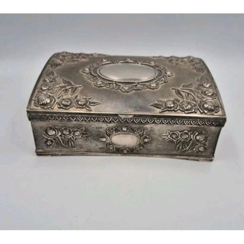 Vintage Godinger Silver Plated Large Jewelry Box Red Velvet Interior 1980s